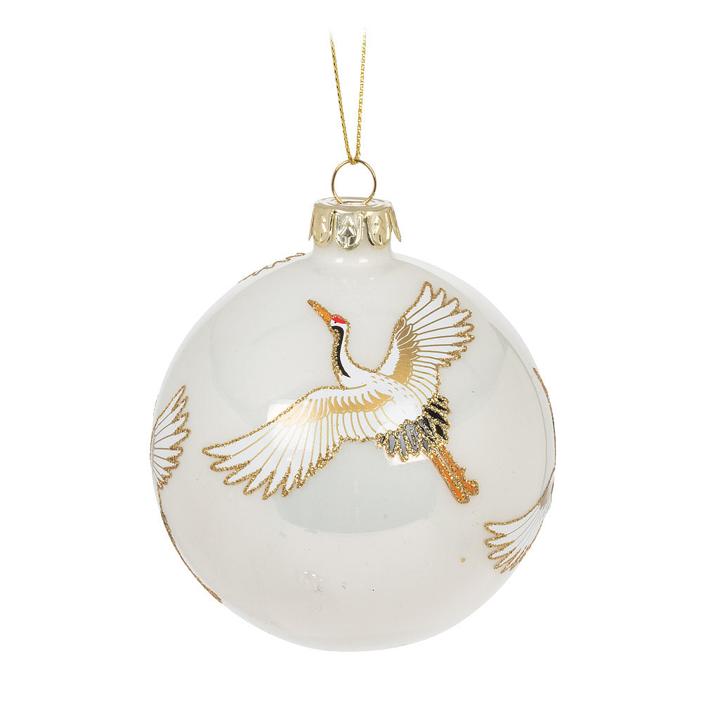 White Flying Crane Glass Ornament | Putti Christmas Decorations