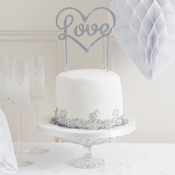  "Love" Glitter Cake Topper - Silver, TT-Talking Tables, Putti Fine Furnishings