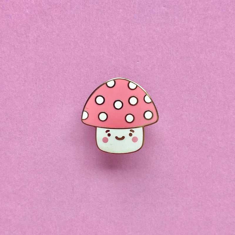 Cute Kawaii Mushroom Enamel Pin Pink