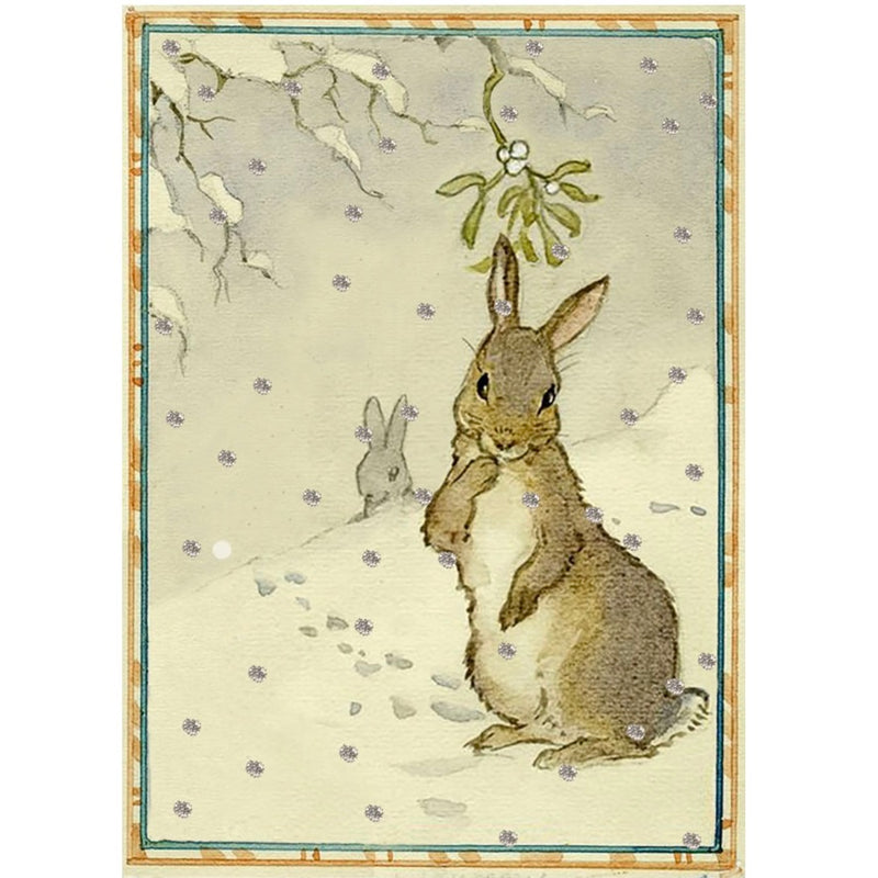 Bunny and Mistletoe Hand Glittered Christmas Card