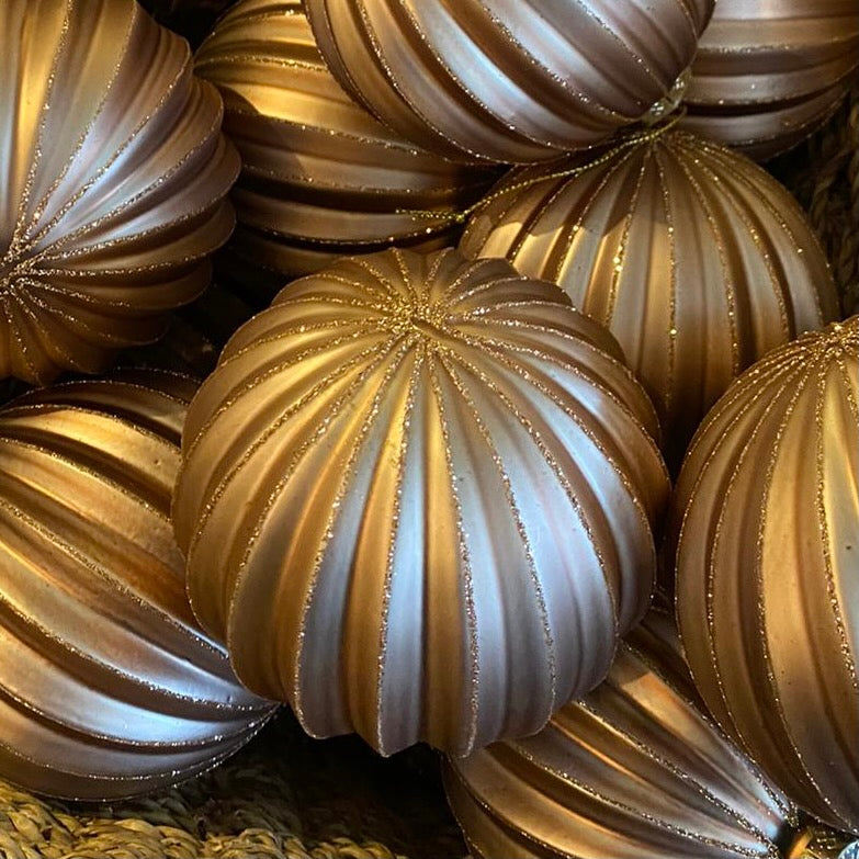 Matte Blush Ribbed Glass Ornament |  Putti Decorations