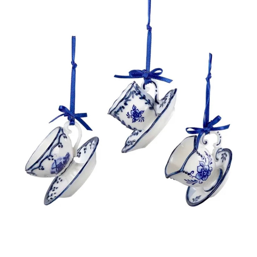 Kurt Adler Delft Blue Cup and Saucer Ornament | Putti Christmas Decorations