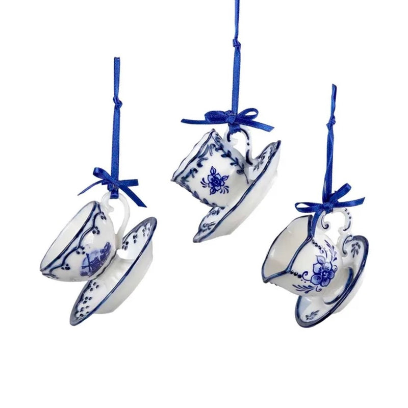 Kurt Adler Delft Blue Cup and Saucer Ornament | Putti Christmas Decorations