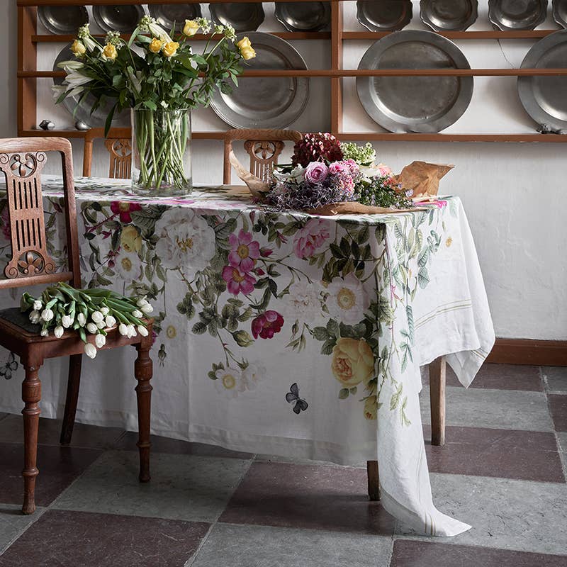 Rose Flower Garden Linen Tablecloth - Large
