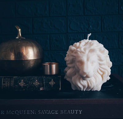 Lion Hean Pillar Candle - White