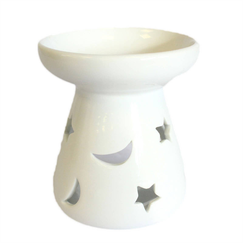 White Ceramic Wax Melter with Star And Moon Cut Outs