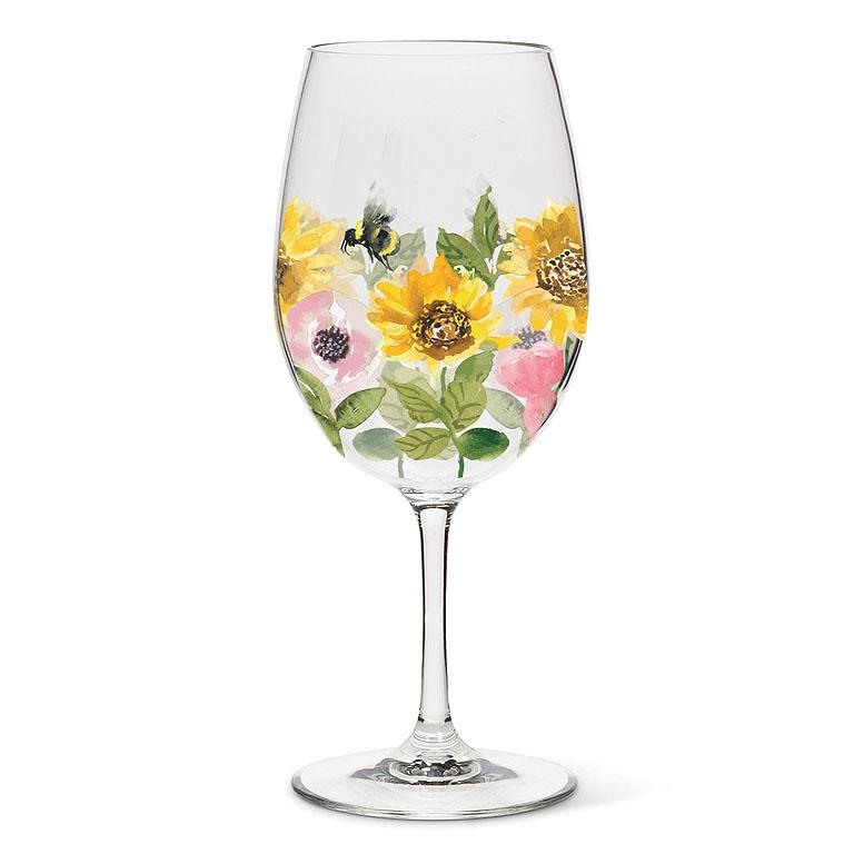 Sunflower Bees Wine Glass | Putti Fine Furnishings Canada