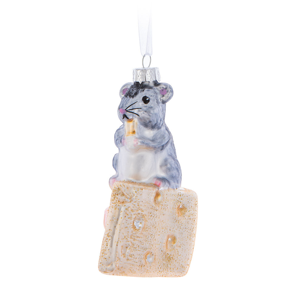 Mouse on Cheese Glass Ornament  | Putti Christmas Celebrations Canada