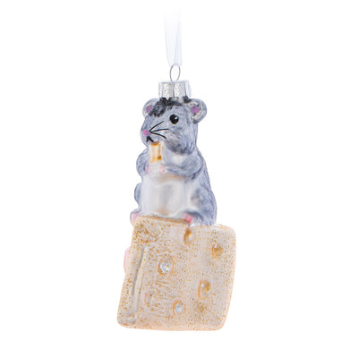 Mouse on Cheese Glass Ornament  | Putti Christmas Celebrations Canada