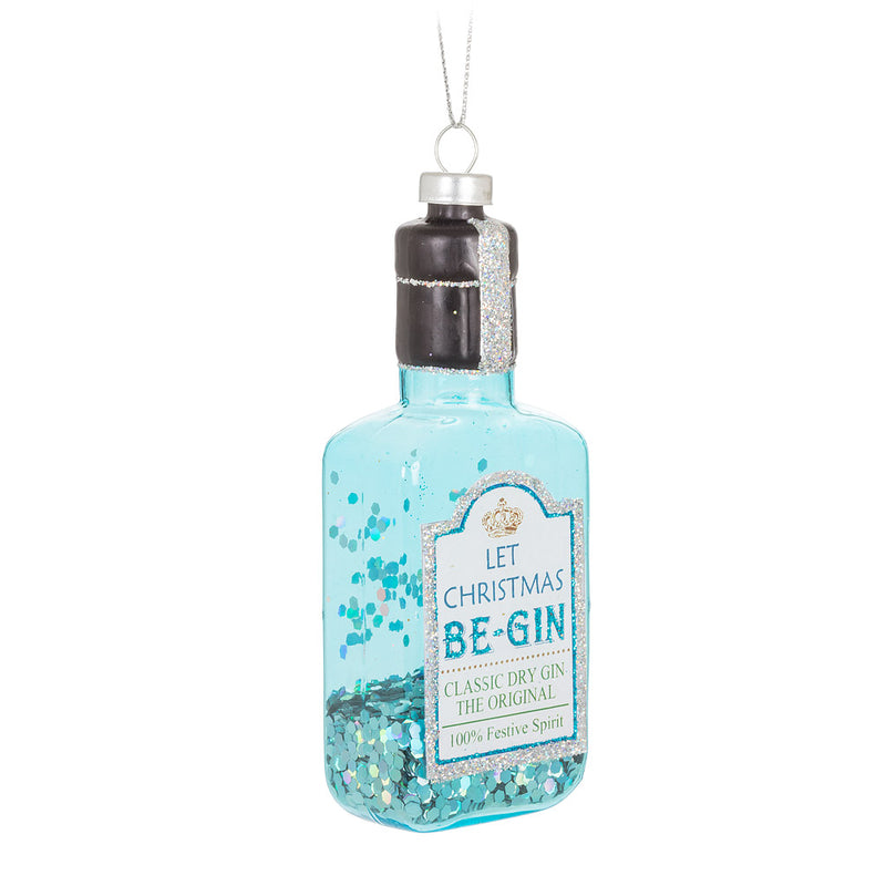 “Let Christmas Be Gin” Blue Glass Ornament | Putti Christmas Canada