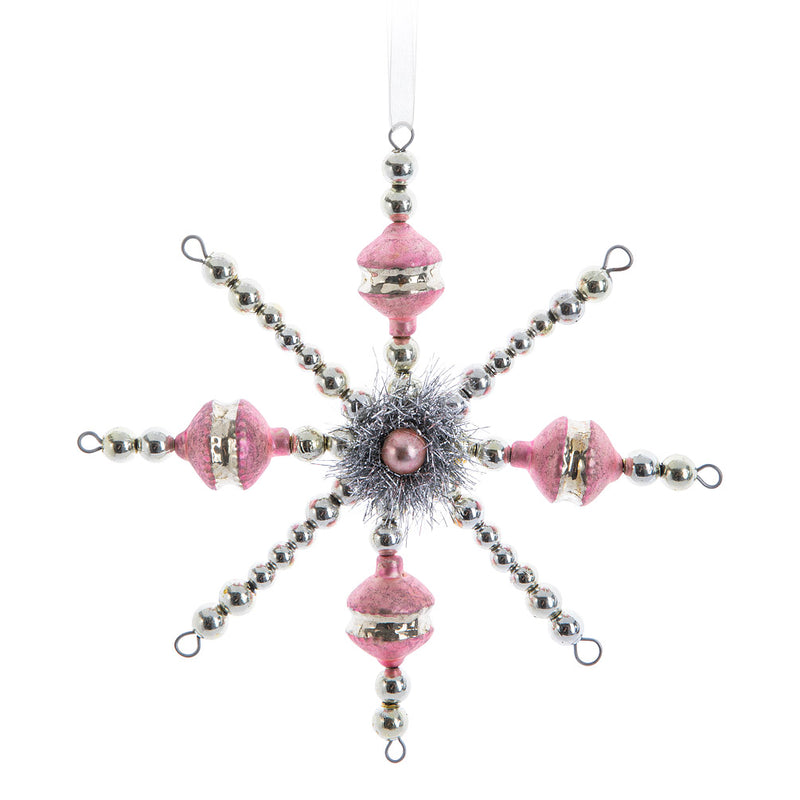 Vintage Tinsel Pink Snowflake Ornament | Putti Christmas Celebrations