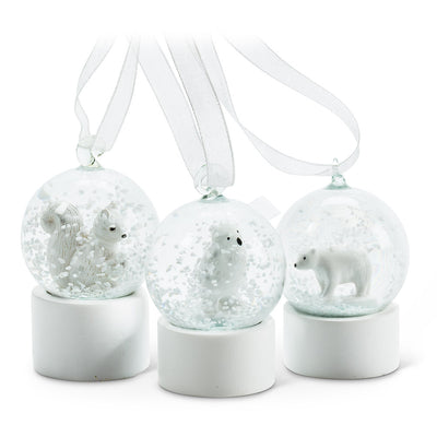 Winter White Owl Snow Globe Ornament | Putti Christmas Celebrations