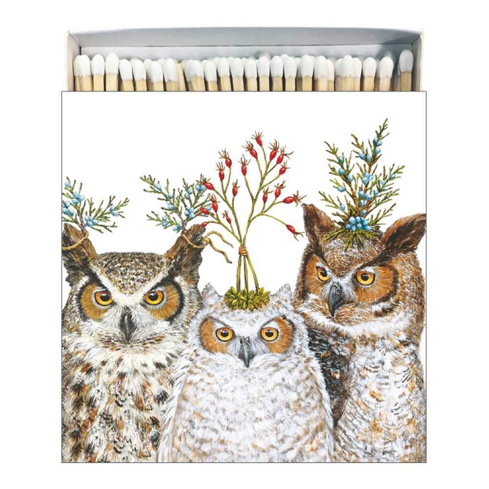 PPD "Holiday Hoot" Owls Decoative Square Match Box | Putti Fine Furnishhings