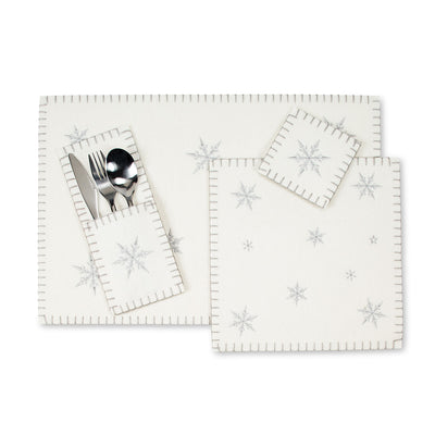 White Felt Trivet with Snowflake, AC-Abbott Collection, Putti Fine Furnishings