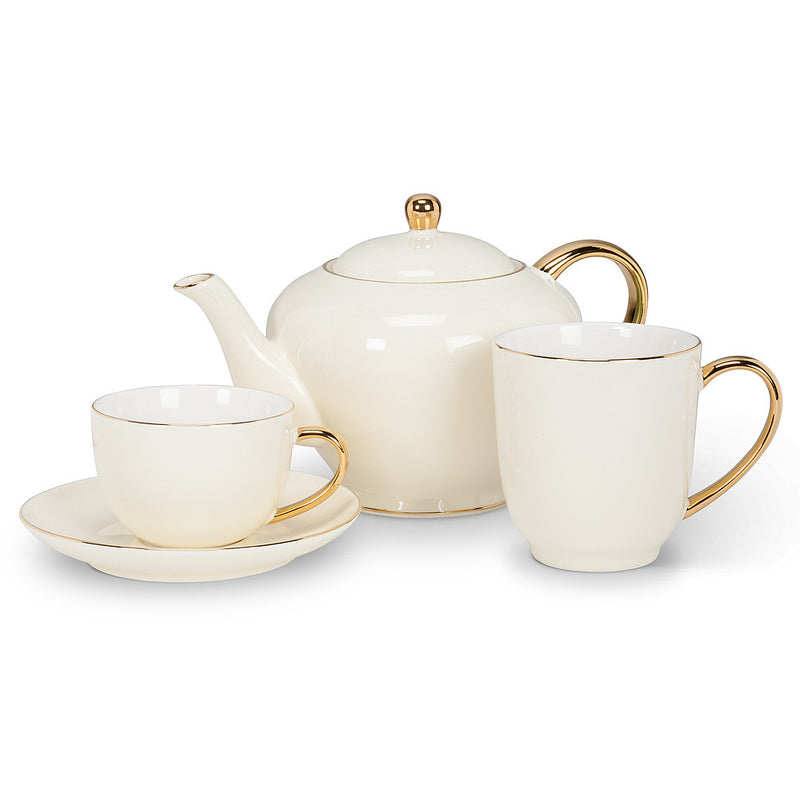 Cup and Saucer with Gold Handle - Cream - Tableware - AC-Abbott Collection - Putti Fine Furnishings Toronto Canada - 1