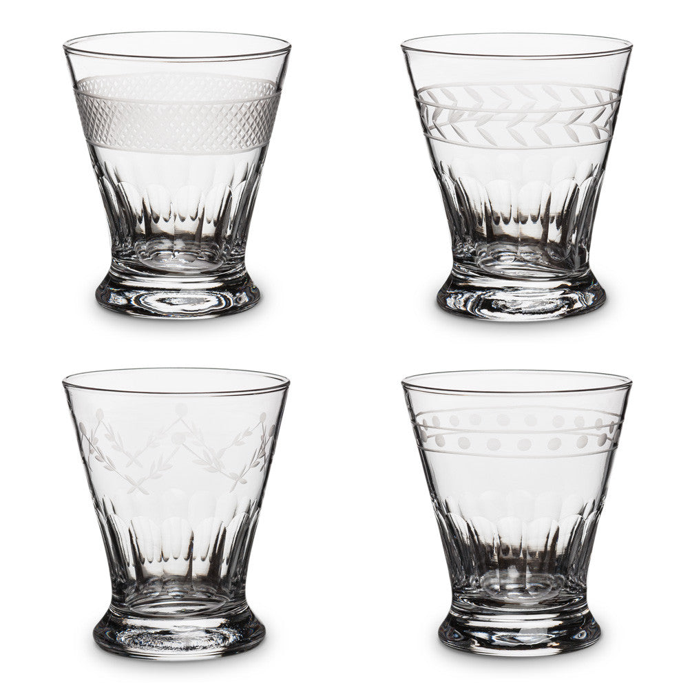 Old fashioned Glass with Etching, AC-Abbott Collection, Putti Fine Furnishings