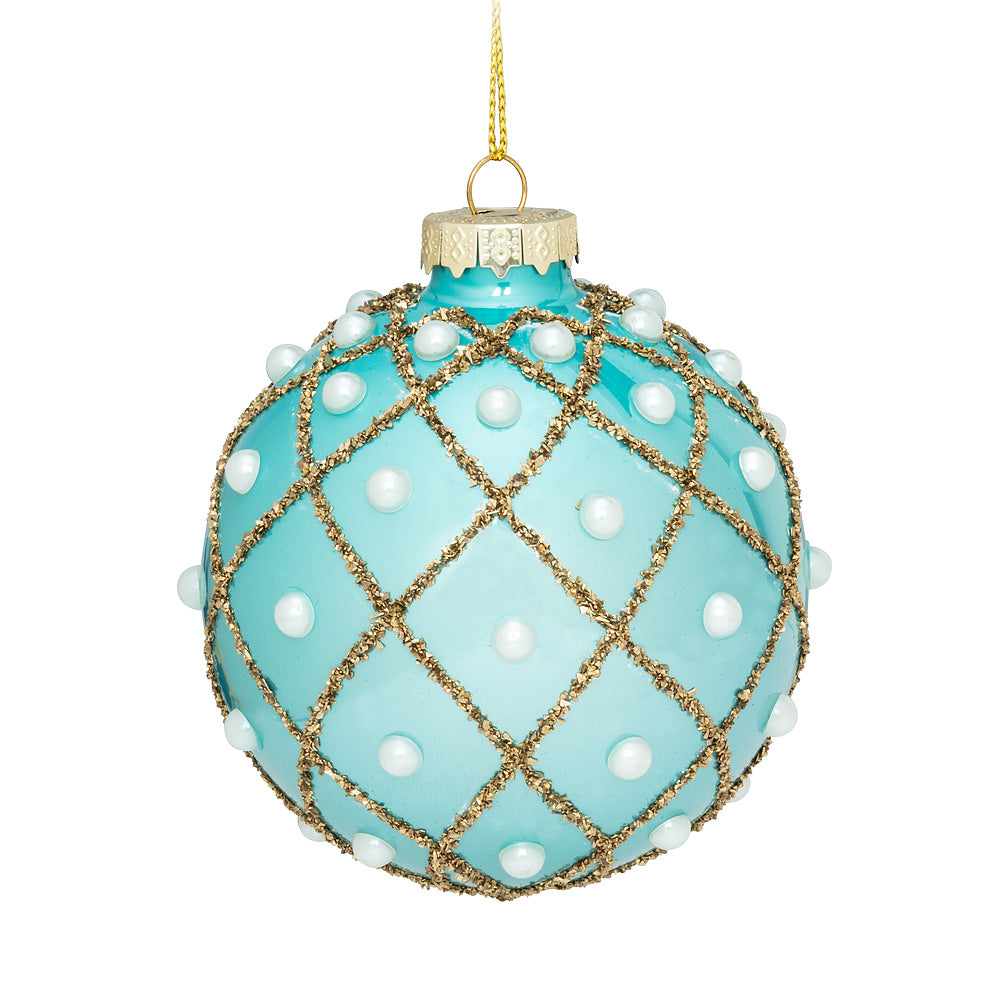 Check and Pearl Ball Ornament, AC-Abbott Collection, Putti Fine Furnishings