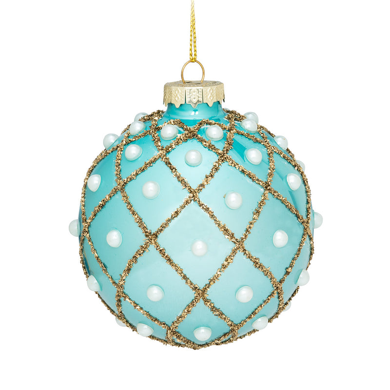 Check and Pearl Ball Ornament, AC-Abbott Collection, Putti Fine Furnishings