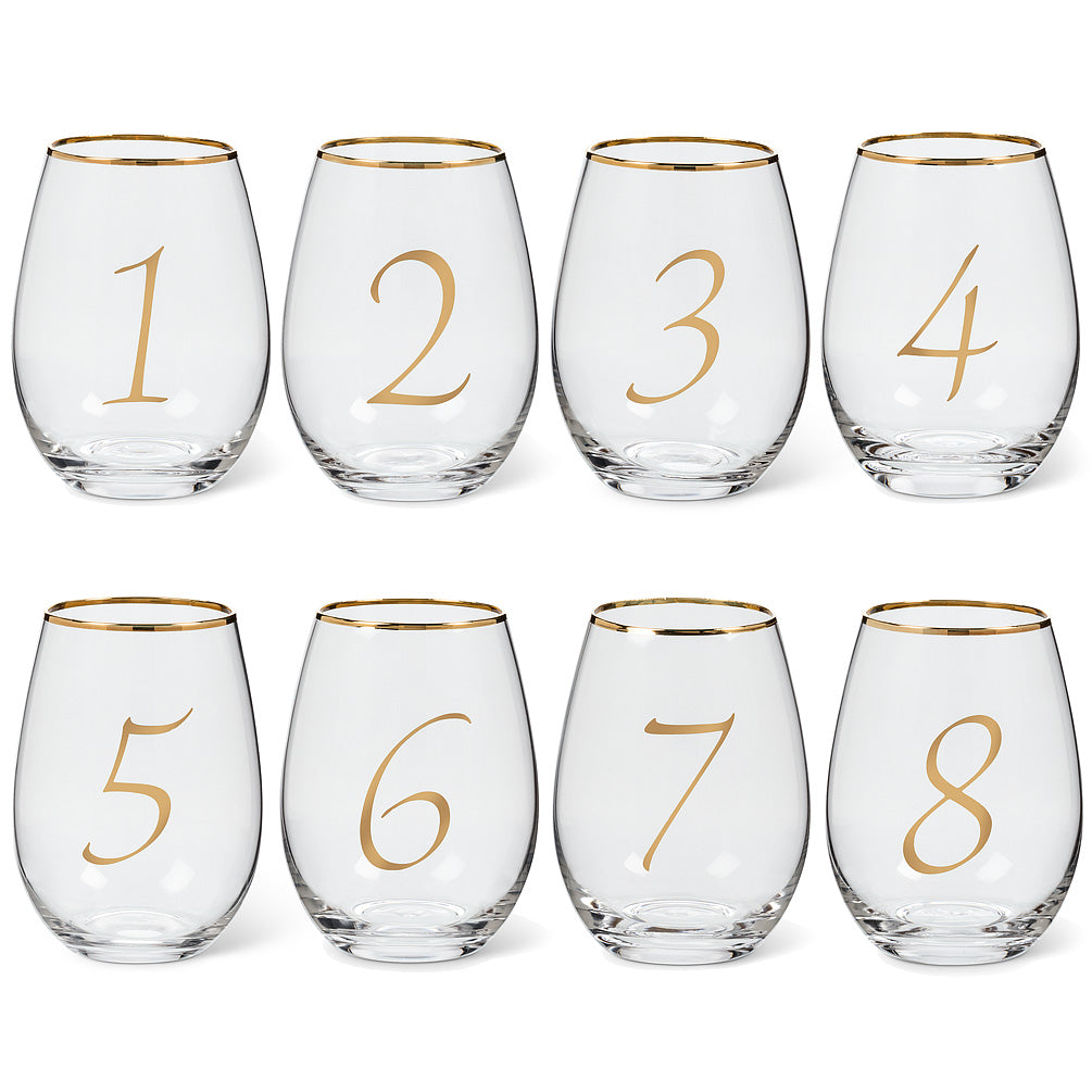 Gold Number Stemless Goblets – Set of 8, AC-Abbott Collection, Putti Fine Furnishings