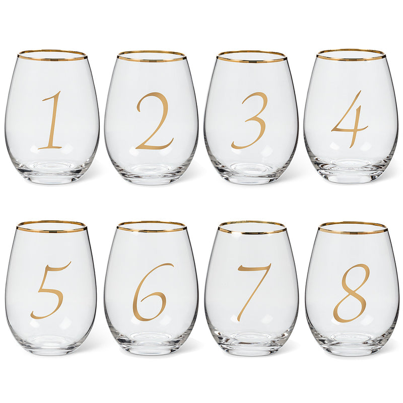 Gold Number Stemless Goblets – Set of 8, AC-Abbott Collection, Putti Fine Furnishings