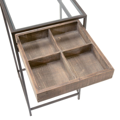 Side Table with Glass Top and Wood Divided Drawer - Small