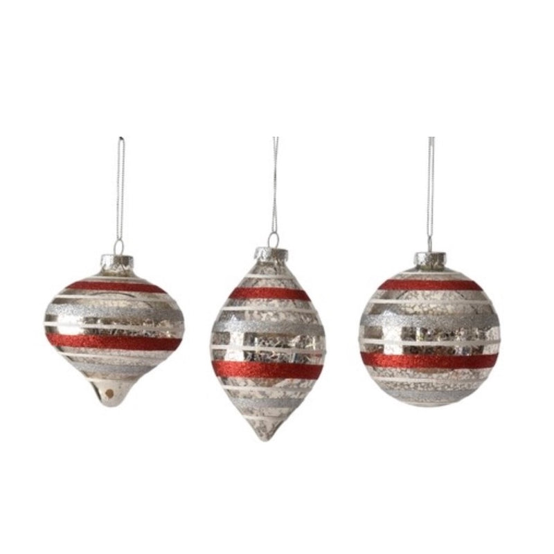 Retro Red and Silver Striped Glass Ornament | Putti Christmas Canada