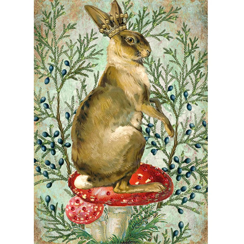 Hare on Toadstool Hand Glittered Christmas Card