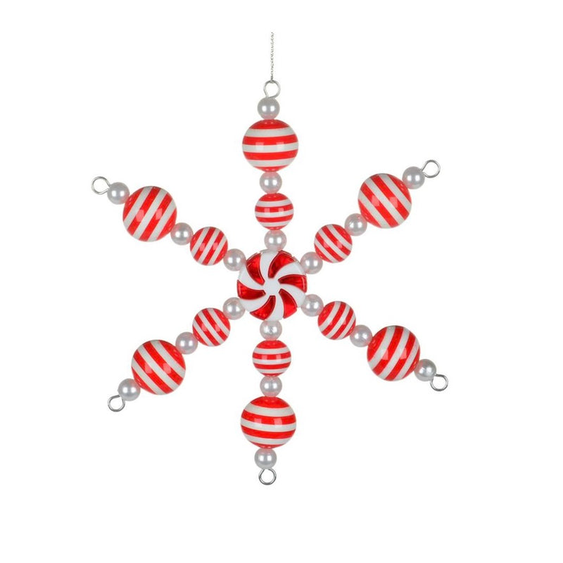 Red and White Beaded Candy Snowflake | Putti Christmas