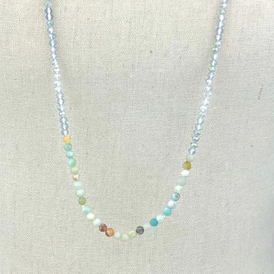 Light Green Agate with Blue Crystals Long Necklace