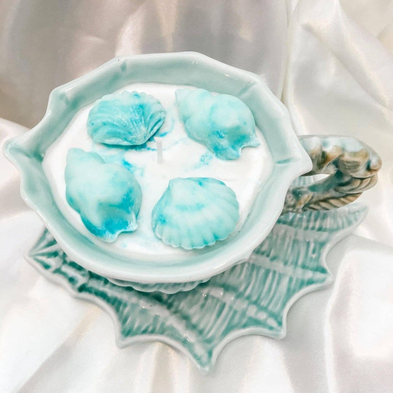 Blue Marbled Seashell Candle | Putti Fine Furnishings Canada