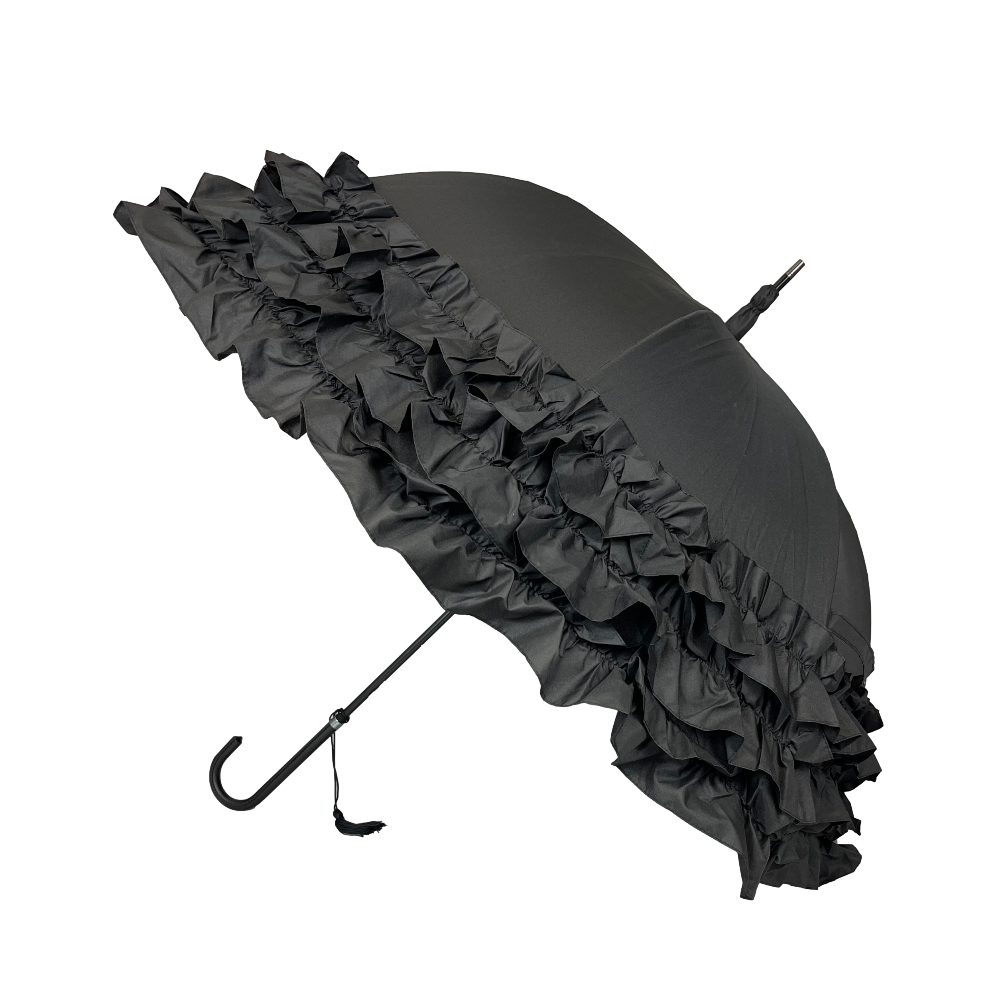 Triple Frill Classic Umbrella - Black