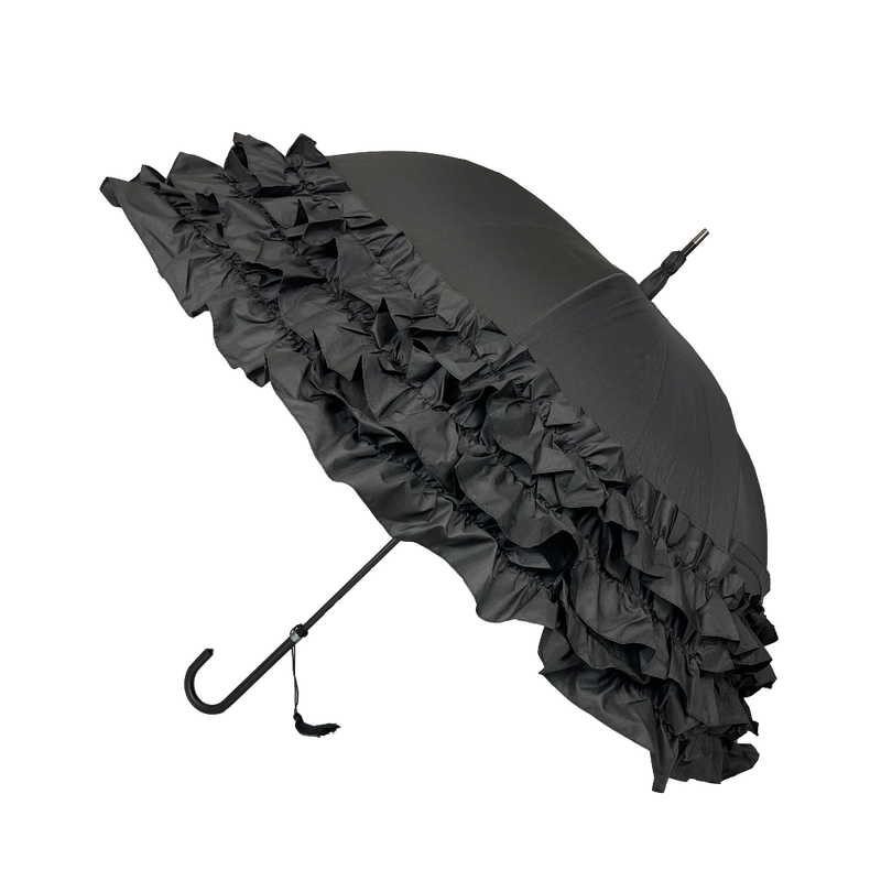 Triple Frill Classic Umbrella - Black