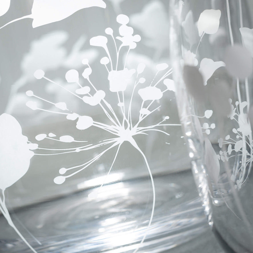 Floral Etched Clear Glass Vase