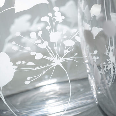 Floral Etched Clear Glass Vase