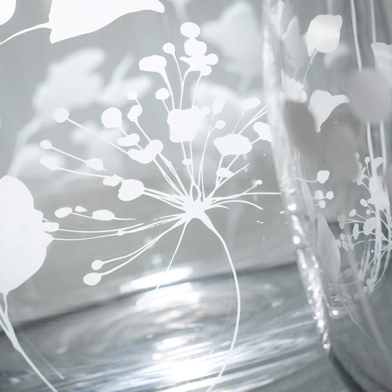 Floral Etched Clear Glass Vase