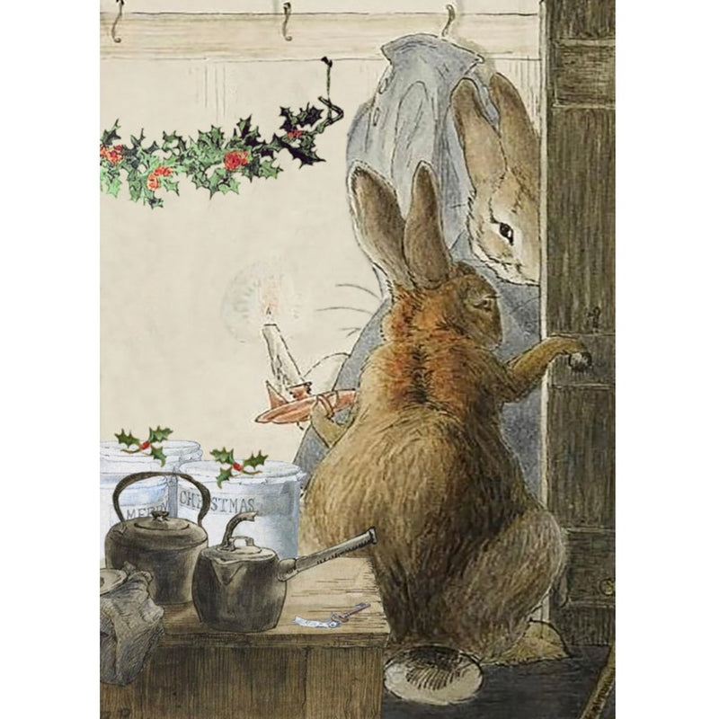 Hares in Pantry Hand Glittered Christmas Card