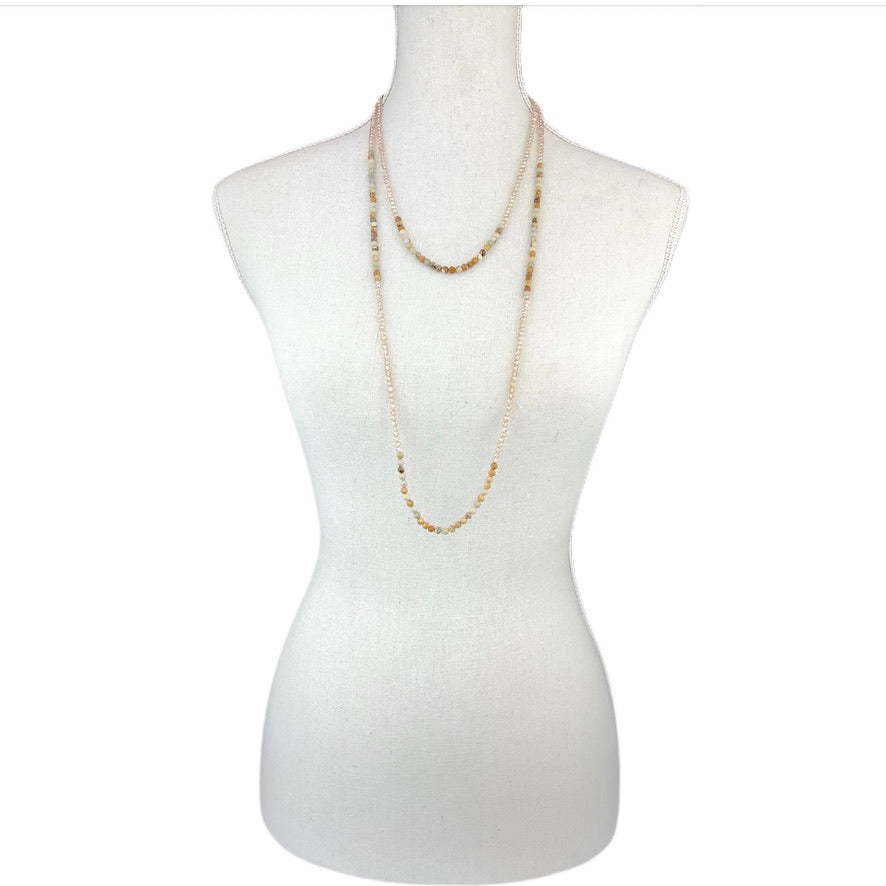 Champagne Fresh Water Pearls and Jasper Stones Long Necklace | Putti 