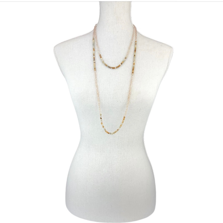 Champagne Fresh Water Pearls and Jasper Stones Long Necklace | Putti