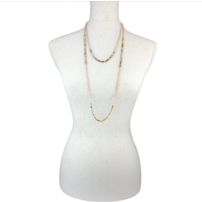 Champagne Fresh Water Pearls and Jasper Stones Long Necklace | Putti