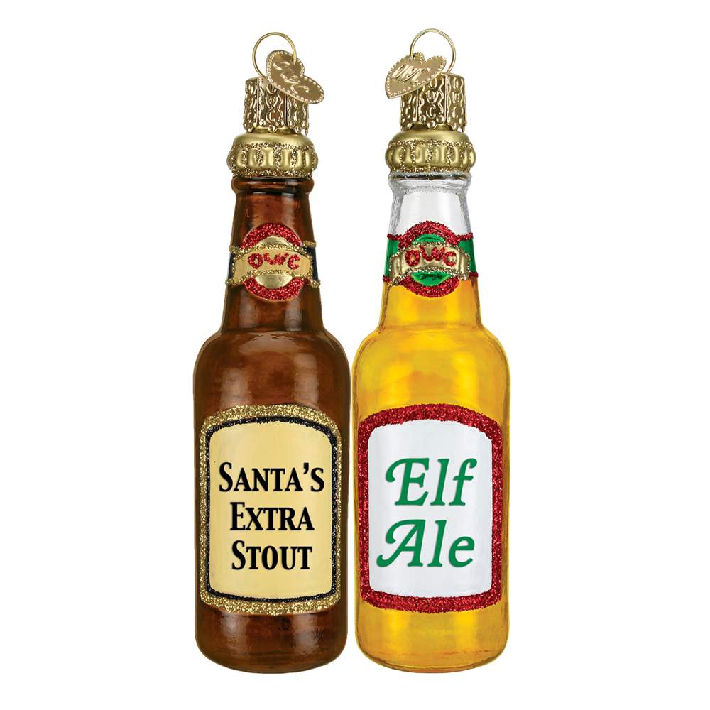 Old World Christmas Santa's Beer Bottle Glass Christmas Ornament -  Christmas - Old World Christmas - Putti Fine Furnishings Toronto Canada - 1