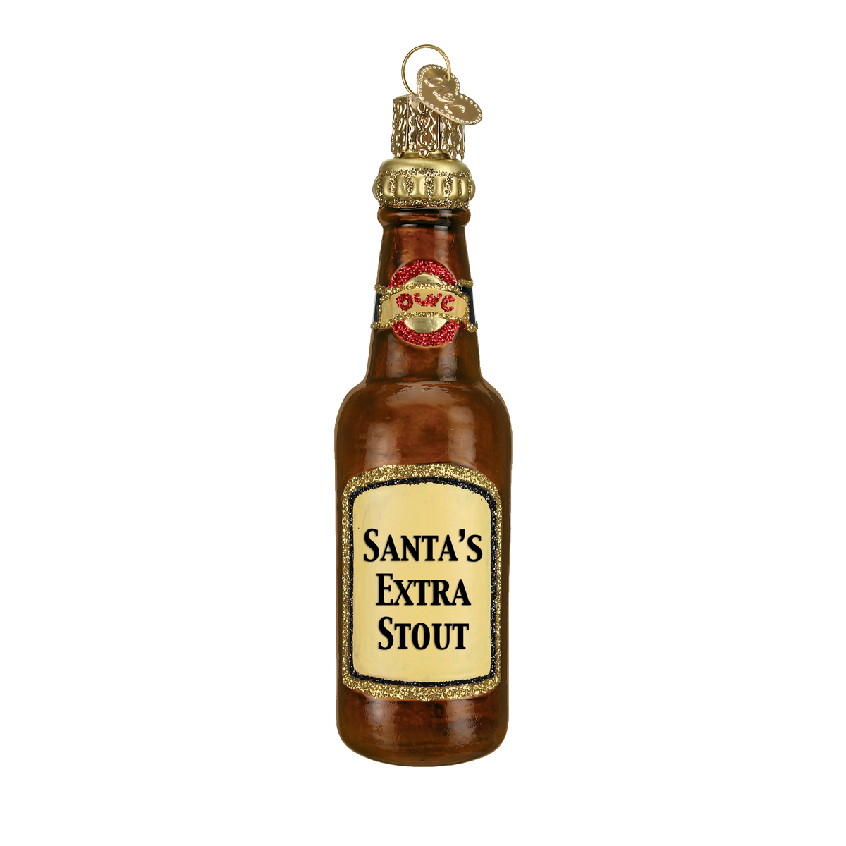 Old World Christmas Santa's Beer Bottle Glass Christmas Ornament - Santas Extra Stout Christmas - Old World Christmas - Putti Fine Furnishings Toronto Canada - 3