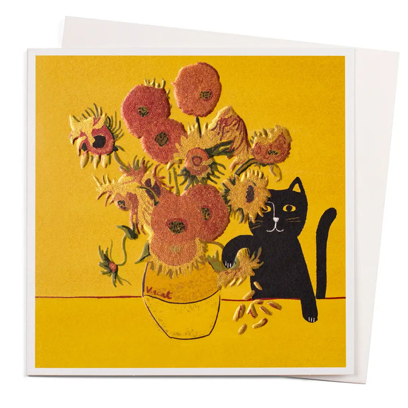 "Vincent's Cat" Vincent Van Gogh Sunflowers Greeting Card | Putti Celebrations