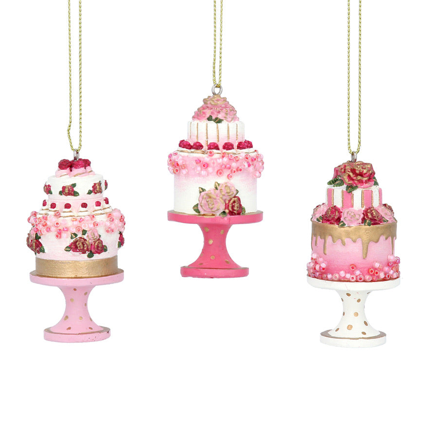 Resin Cake on Stand Ornament - 3 Assorted
