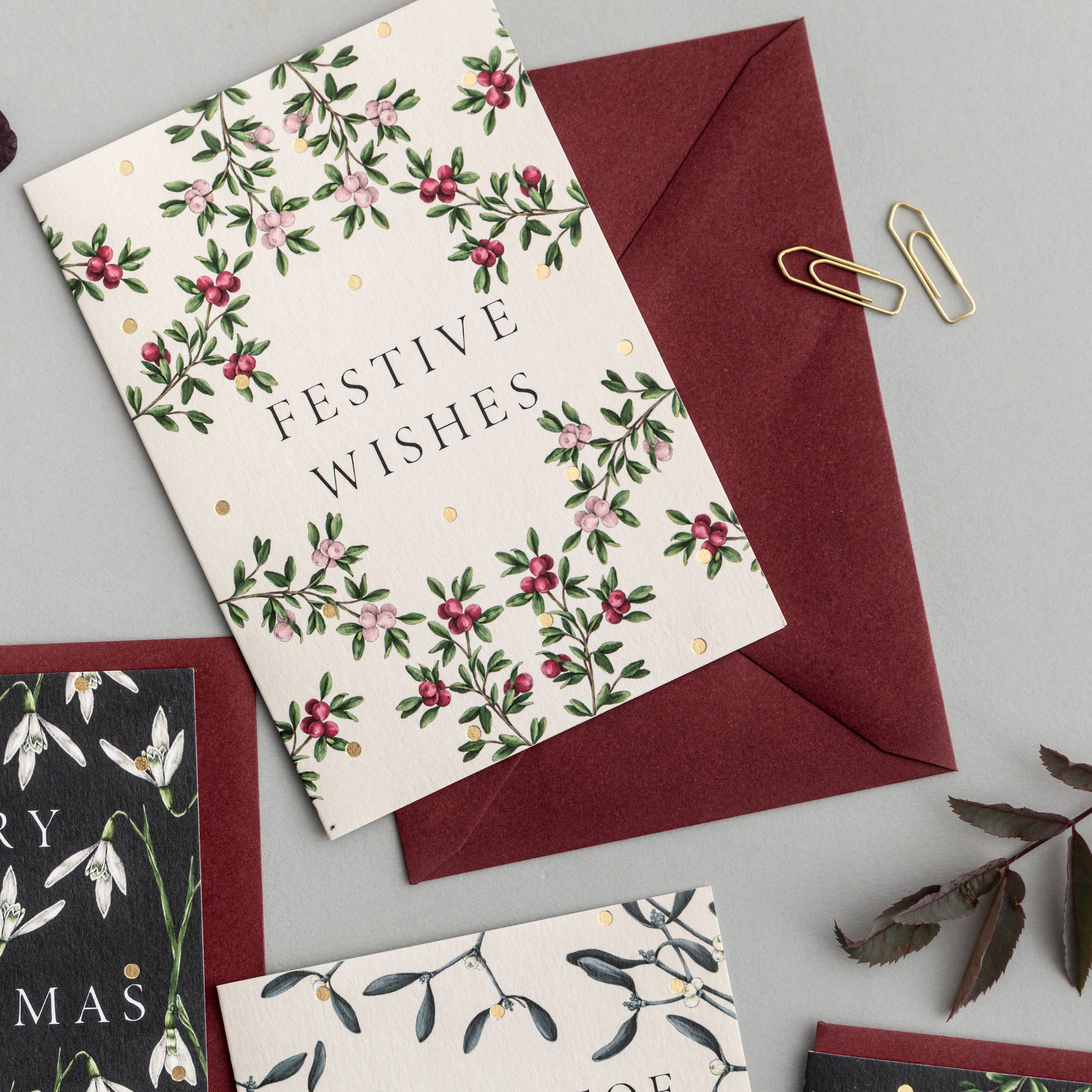 "Festive Wishes" Floral Christmas Greeting Card
