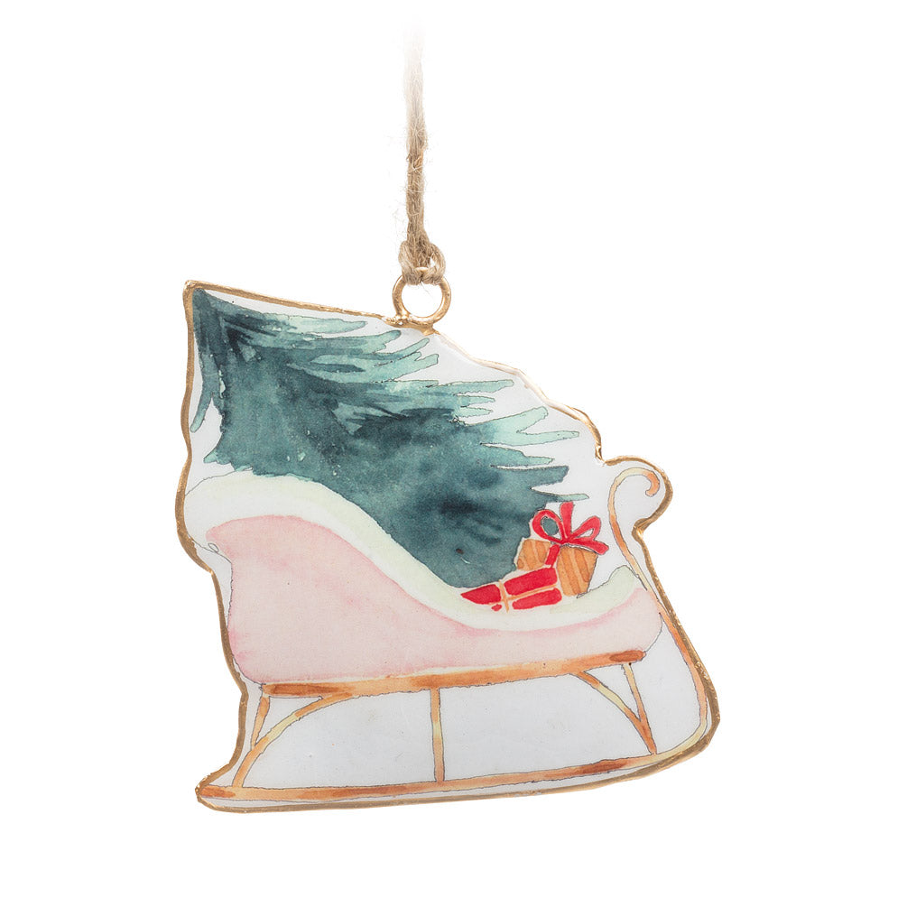 Pastel Sleigh Tin Ornament  | Putti Christmas Canada