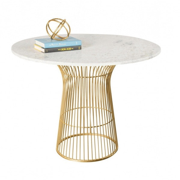 Round White Marble Top Table with Gold Base, BI-Bethel International, Putti Fine Furnishings