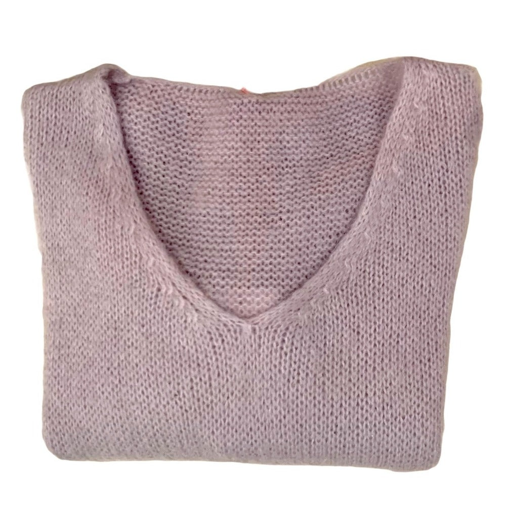 "Made in Italy" Mohair V-Neck Sweater - Pale Lilac