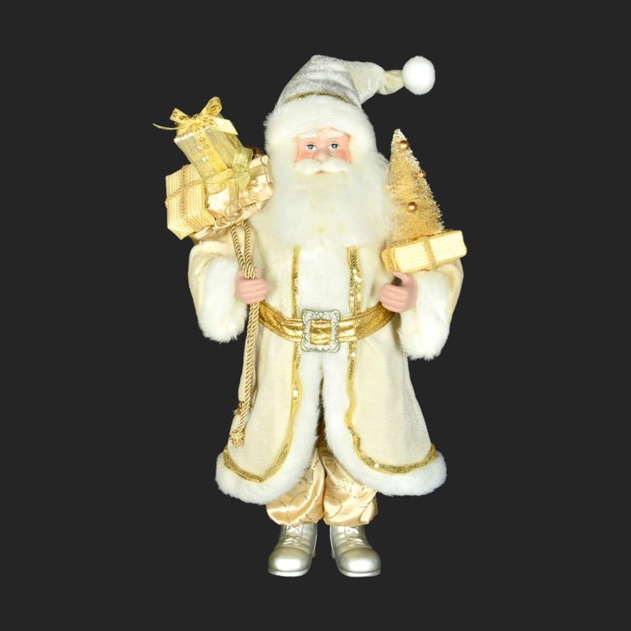 Gold Standing Santa with Tree and Sack of Gifts
