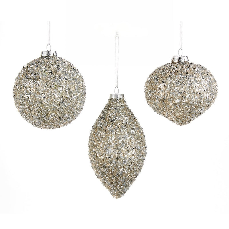 Champagne Beaded Glass Ornament