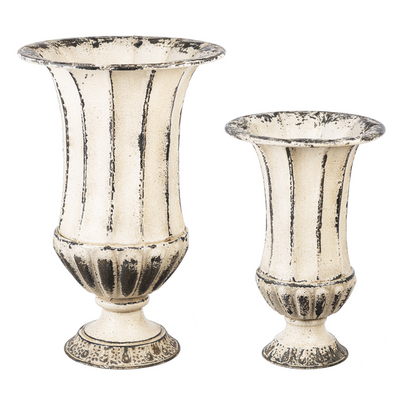 Large White Washed Metal Urn | Putti Fine Furnishings Canada